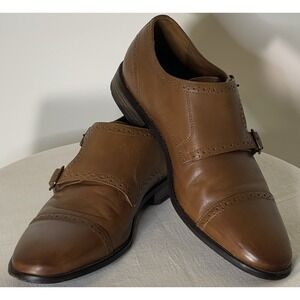 Bostonian Men's Brown Leather Dress Shoes Size 10.5 Medium Double Monk Strap